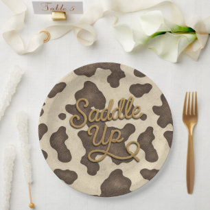 Saddle up Brown Cow Country Western Rodeo Party Paper Plate
