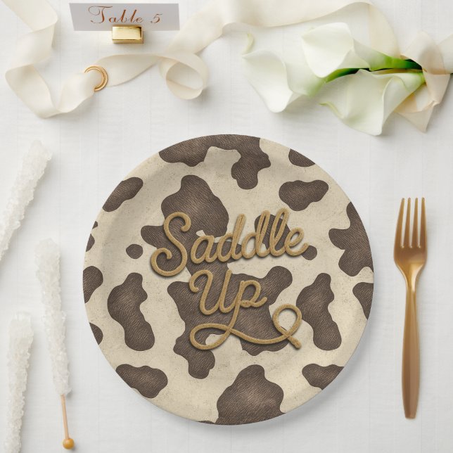 Saddle up Brown Cow Country Western Rodeo Party Paper Plate (Wedding)