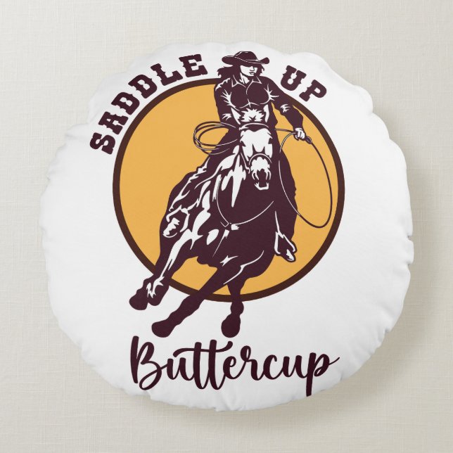 Saddle up buttercup round cushion (Front)
