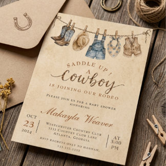 Saddle Up Cowboy Baby Shower Rustic Western Rodeo Invitation