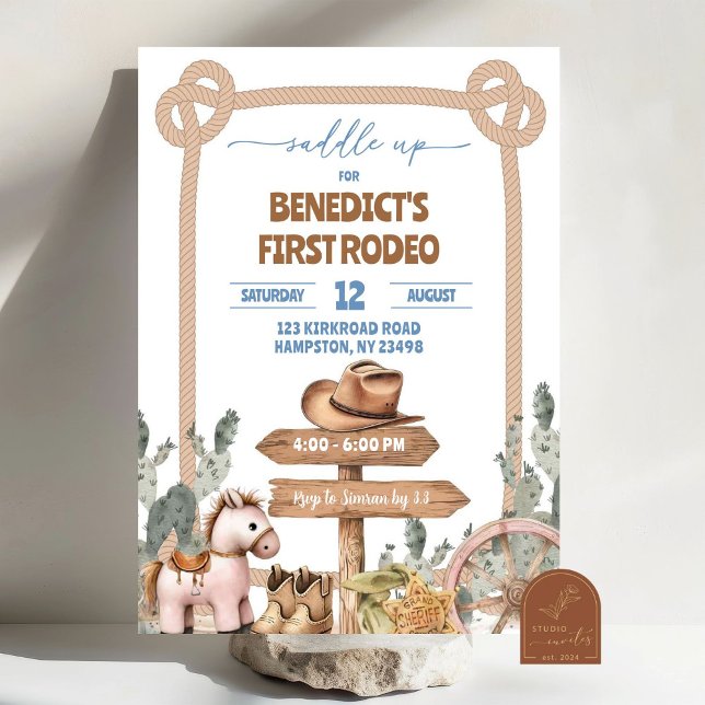 Saddle Up Cowboy First Rodeo Birthday Boy Invitation (Creator Uploaded)