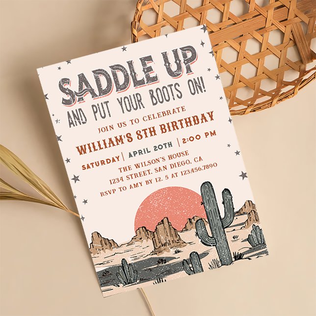 Saddle Up Cowboy Western Birthday Country Boots Invitation (Creator Uploaded)