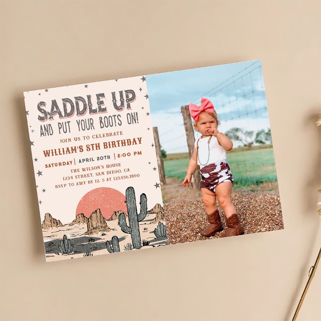 Saddle Up Cowboy Western Birthday Country Boots Invitation (Creator Uploaded)