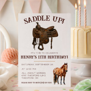 Saddle Up!  Cowboy, Western Horses Themed Birthday Invitation