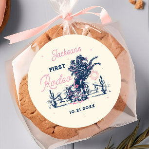 Saddle up First Rodeo Cowboy Birthday Classic Round Sticker