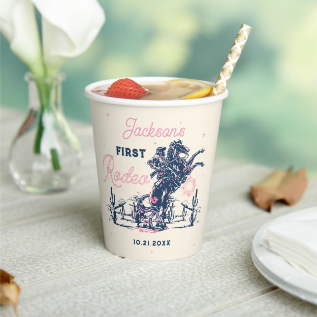 Saddle up First Rodeo Cowboy Birthday Party Paper Cups (Insitu)