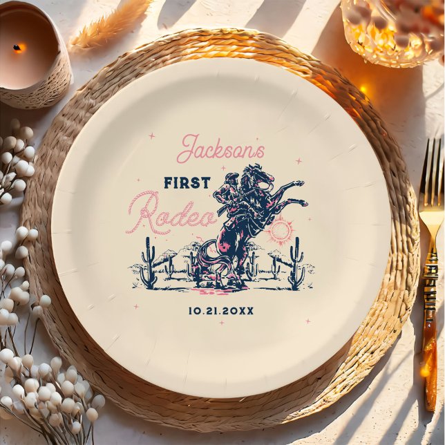 Saddle up First Rodeo Cowboy Birthday Party Paper Plate (Creator Uploaded)