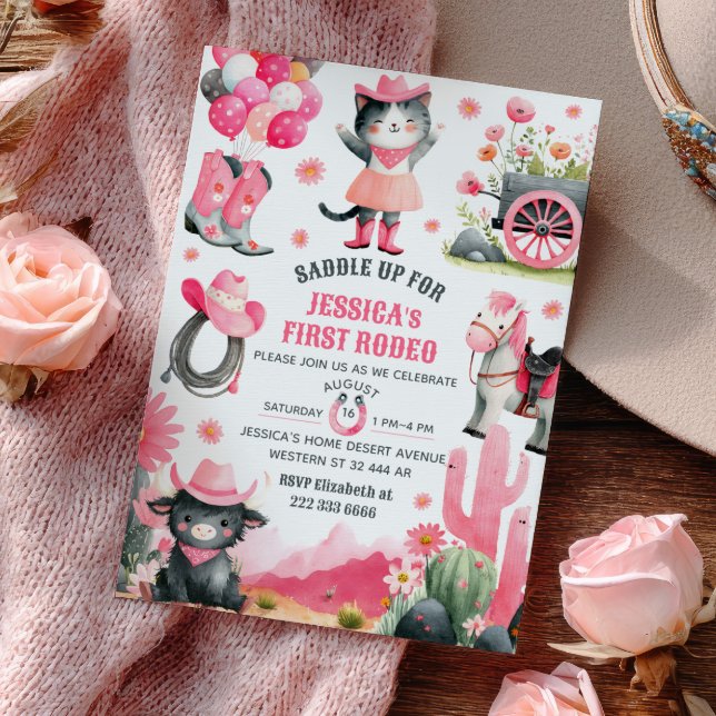 Saddle Up First Rodeo Western Cowgirl Birthday  Invitation (Creator Uploaded)