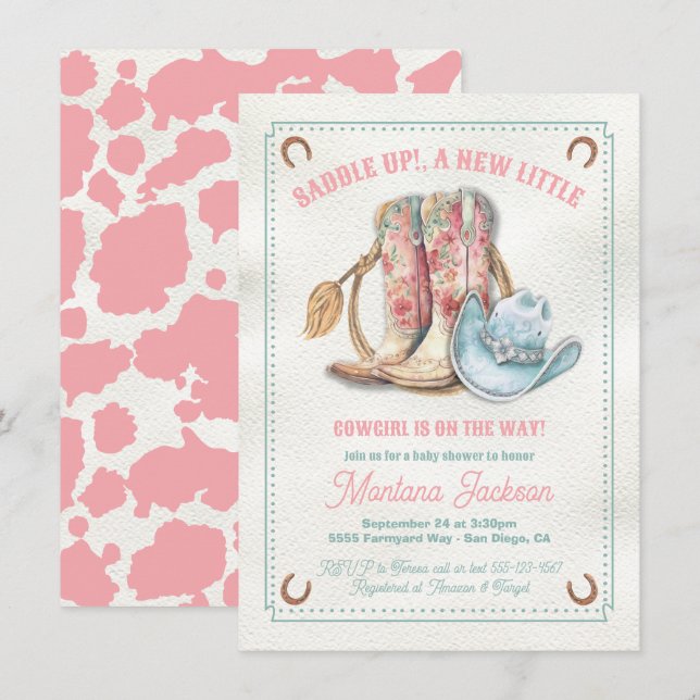Saddle up Floral Boots cowgirl baby shower Invitation (Front/Back)
