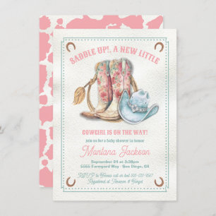 Saddle up Floral Boots cowgirl baby shower Invitation