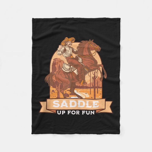 Saddle Up For Fun Cowboy Western Riding Humour Tan Fleece Blanket (Front)