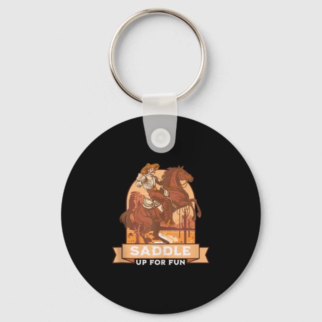 Saddle Up For Fun Cowboy Western Riding Humour Tan Key Ring (Front)