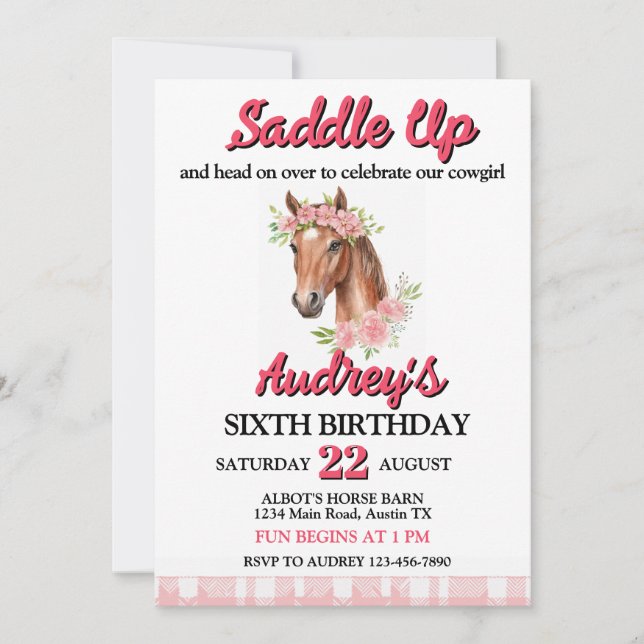 Saddle Up Girls Western Birthday Invitation (Front)