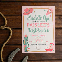Saddle Up Girly Cowboy First Birthday Invitation