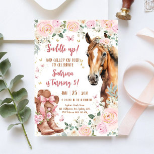 Saddle Up Horse Cowgirl Birthday Invitation