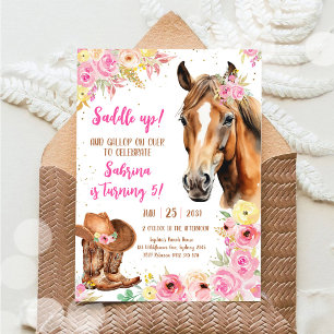 Saddle Up Horse Cowgirl Birthday Invitation