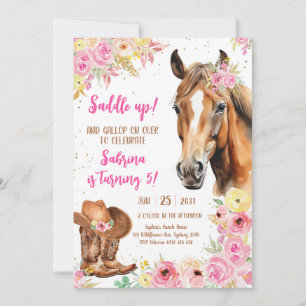 Saddle Up Horse Cowgirl Birthday Invitation