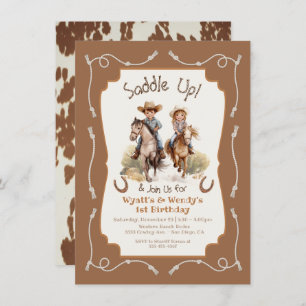 Saddle up little twin Cowboy Cowgirl birthday Invitation