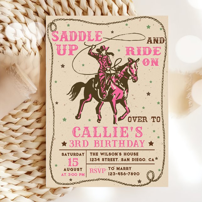 Saddle Up Rodeo Western Cowgirl Birthday Party Invitation (Creator Uploaded)