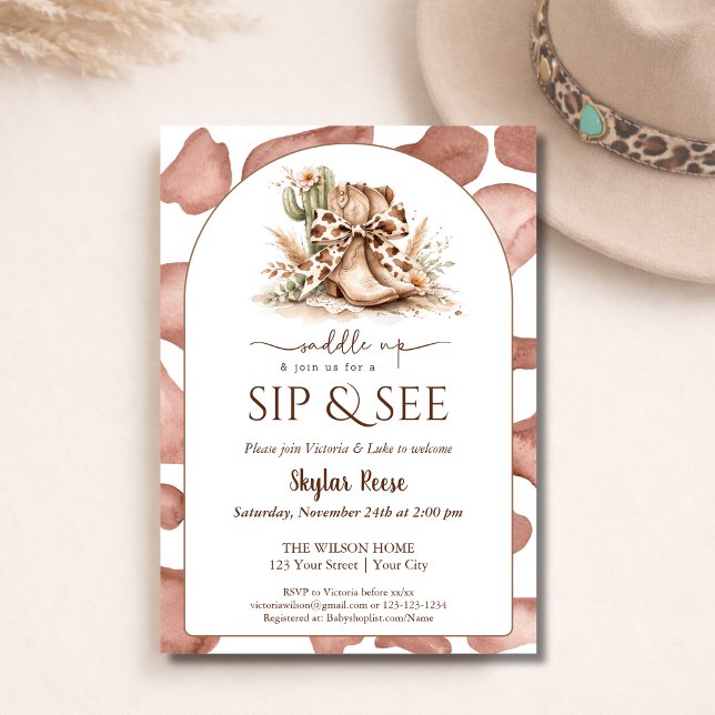 Saddle Up Rustic Western Sip And See Arched  Invitation (Creator Uploaded)