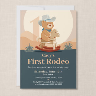 Saddle Up Teddy Bear First Rodeo Birthday Invitation