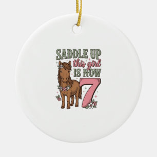 Saddle Up This Girl Is Now 7 Horse Birthday Shirt Ceramic Tree Decoration
