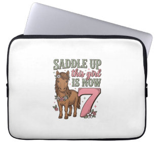 Saddle Up This Girl Is Now 7 Horse Birthday Shirt Laptop Sleeve