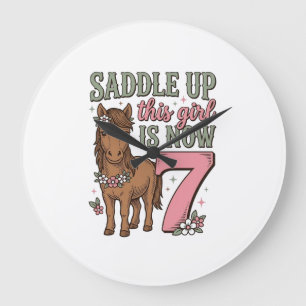 Saddle Up This Girl Is Now 7 Horse Birthday Shirt Large Clock