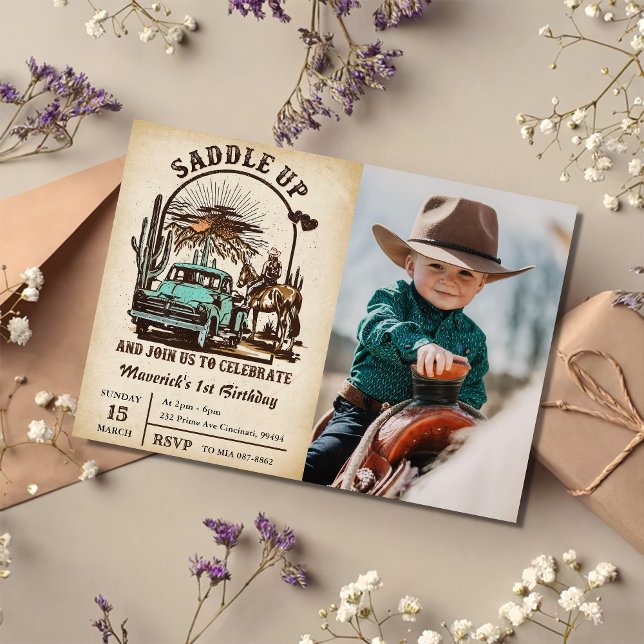 Saddle Up Western 1st Birthday Party Photo  Invitation (Creator Uploaded)