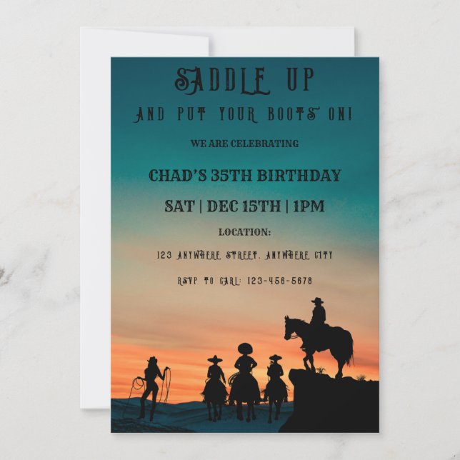 Saddle Up Western Birthday Party Invitation (Front)