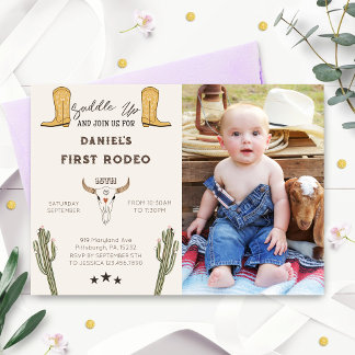 Saddle Up Western Cowboy Birthday Photo Invitation