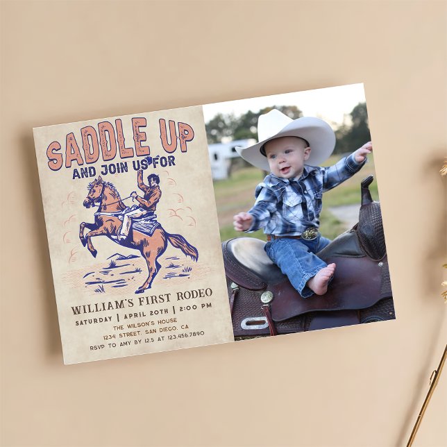 Saddle Up Western Cowboy Rodeo Birthday Photo Invitation (Creator Uploaded)