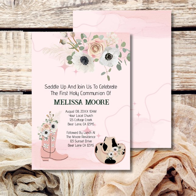 Saddle Up Western Cowgirl First Holy Communion Invitation (Creator Uploaded)