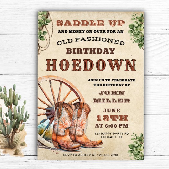 Saddle Up! Western Hoedown Birthday Party Cowboy Invitation (Creator Uploaded)