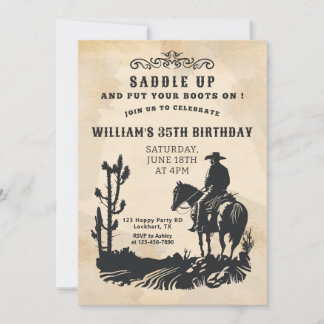 Saddle Up, Western Party, Cowboy Birthday Invitation