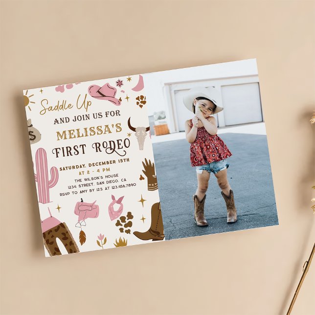 Saddle Up Wild West Rodeo Cowgirl Birthday Photo Invitation (Creator Uploaded)