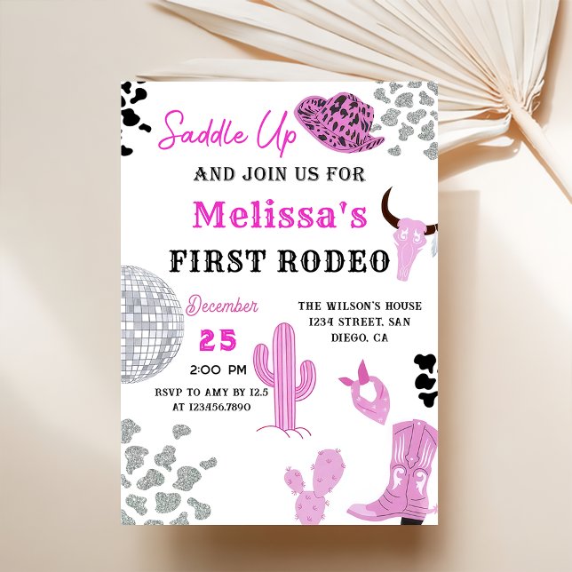 Saddle Up Wild West Rodeo Disco Cowgirl Birthday Invitation (Creator Uploaded)