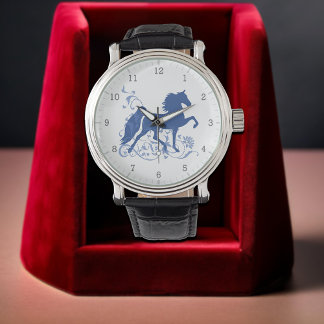 Saddlebred Five Gait Elegant Blue Horse Design Watch