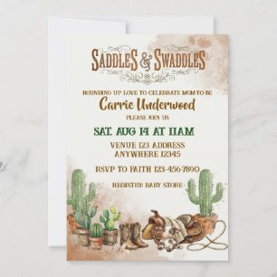 Saddles & Swaddles Watercolor Western Baby Shower Invitation