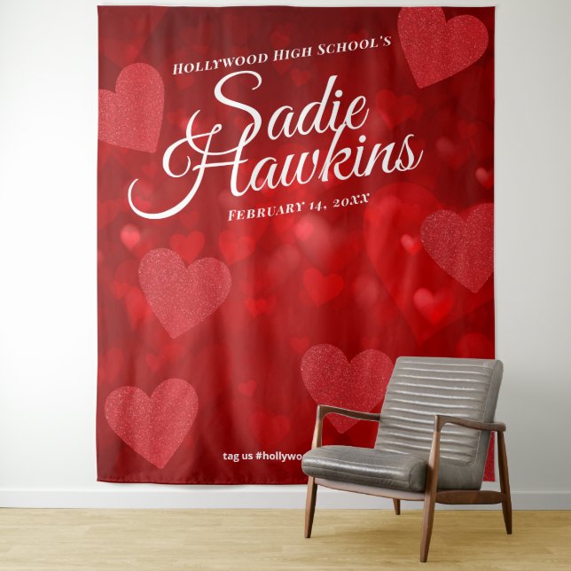 Sadie Hawkins Valentines Day Photo Selfie Backdrop Tapestry (In Situ)