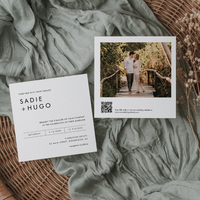 SADIE Minimal Square Wedding Invite Photo, QR Code (Creator Uploaded)