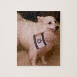 Sadie the Jewish Dog Jigsaw Puzzle<br><div class="desc">Sadie proudly carries the flag of Isreal.  Sadie is trademarked by Rachel Brandt who has graciously let Humorus use this image.</div>
