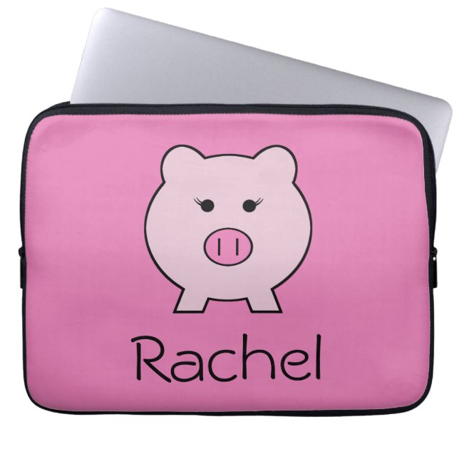 Sadie the Pink Pig ~ Cute Girly Kawaii Laptop Sleeve (Front)