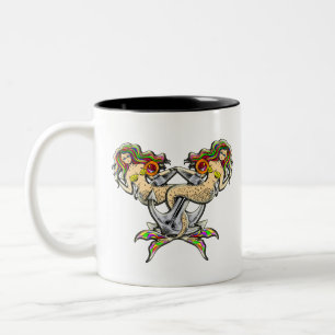 Sadly mermaids at anchor Two-Tone coffee mug
