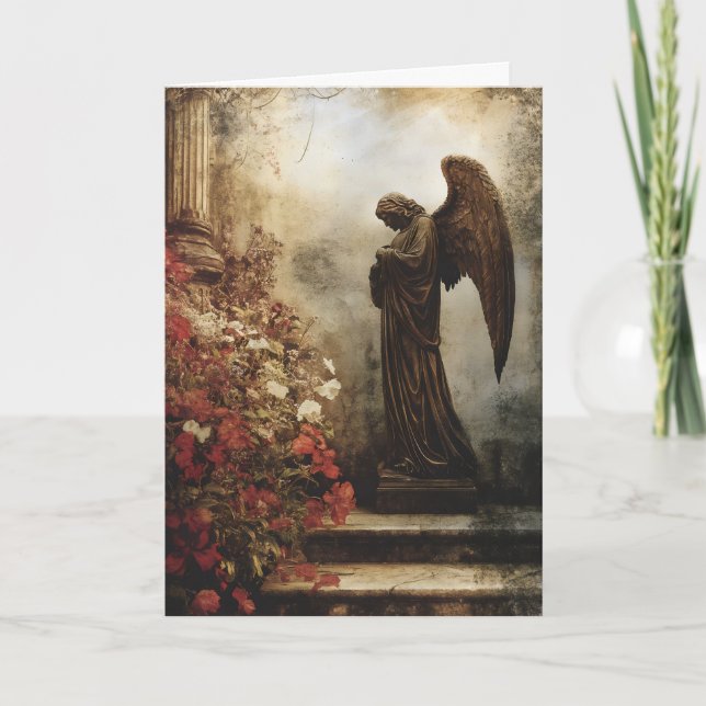 Sadness Angel Flowers Holiday Card (Front)