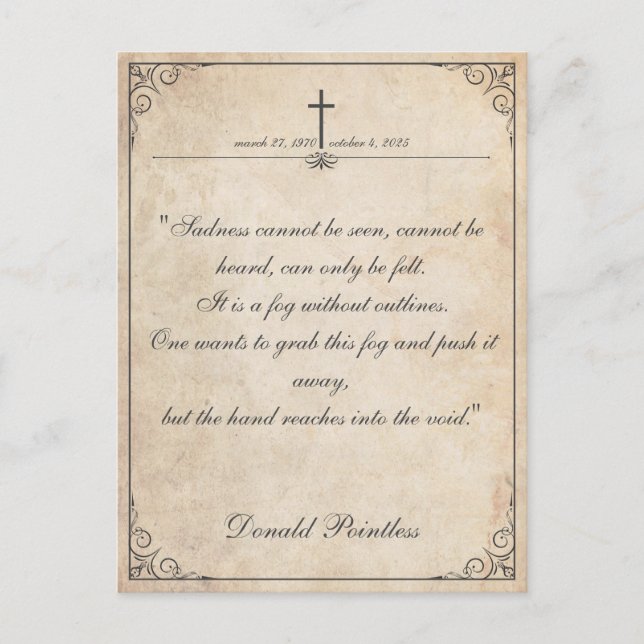 Sadness cannot be seen - Funeral Vintage Card (Front)