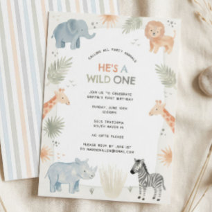 Safari 1st Birthday Party Invitation Wild One