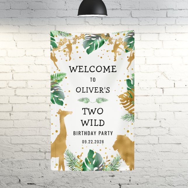 Safari 2nd Birthday Party Green Gold Welcome Banner (Creator Uploaded)
