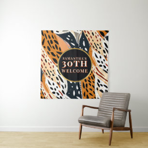 Safari 30th Birthday Welcome Sign Animal Print Tapestry