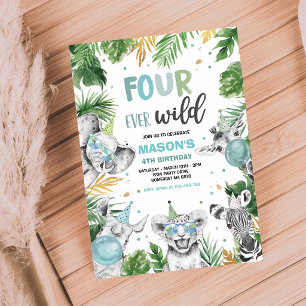 Safari 4th Birthday Party Animals Jungle Invite